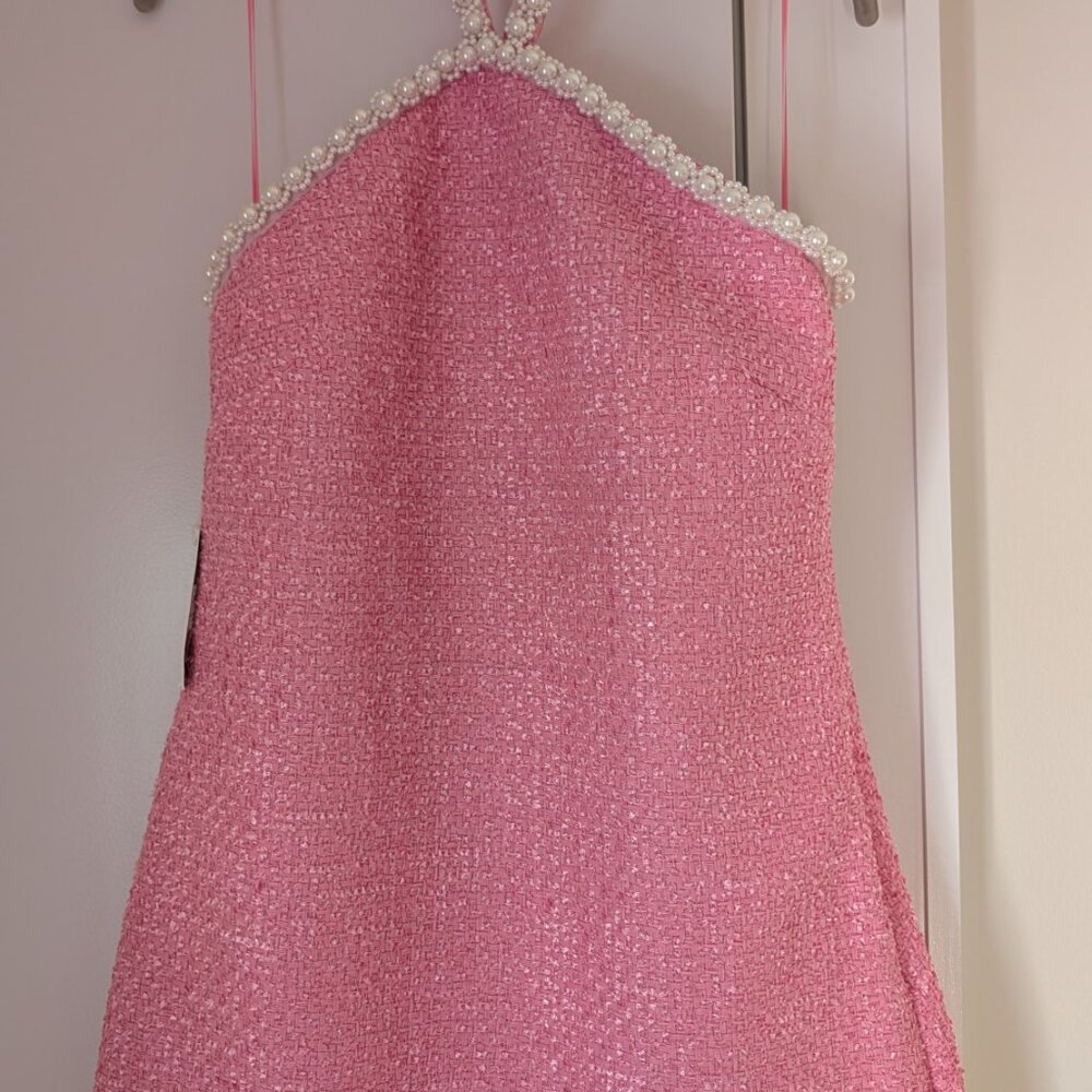 Pink Tweed & Pearl Petra Mini Dress NWT